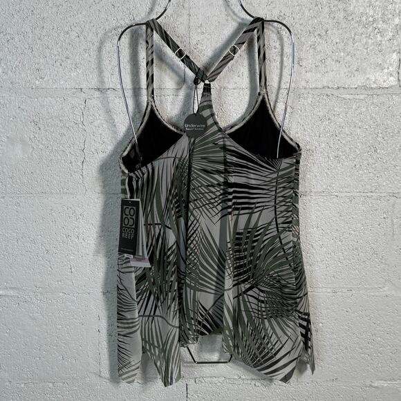 Coco Reef Palm print Bra Sized Tankini Swim Top, green 32DD MSRP $94 - Picture 3 of 10
